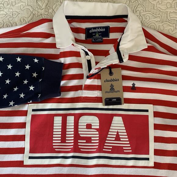 NWT Men’s Chubbies The Freedom Ring Rugby Shirt Size Large USA Olympics America - Picture 3 of 16